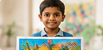 Young student with his award-winning painting