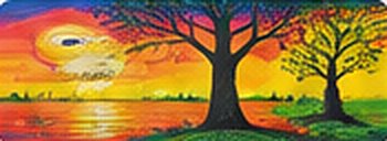 Student painting of a tree at sunset