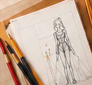 Fashion figure sketch on a drawing board