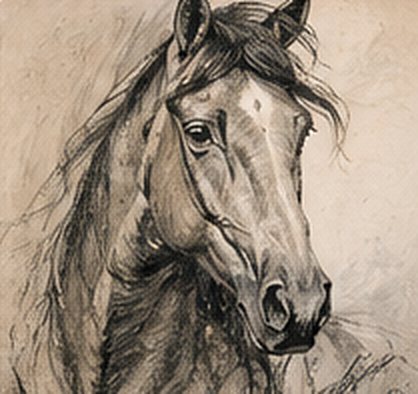 Charcoal drawing of a horse’s head