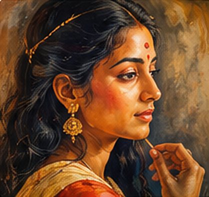 Oil portrait of a woman in traditional jewellery